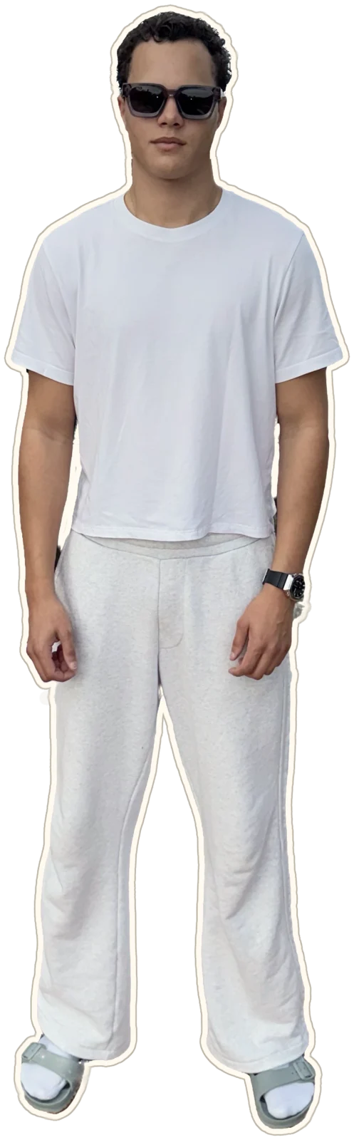 Sebastian Mensa, in a white shirt, standing next to him